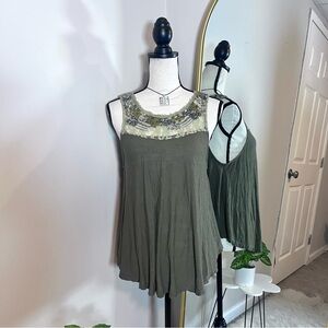Embellished Beaded Olive Green Sleeveless Top